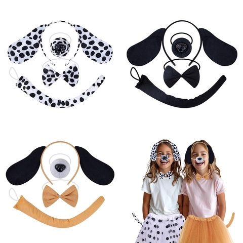 Cerchietto Con Orecchie Di Cane Coda Naso Papillon Gonna Tutu Peluche Animale Costume Accessori Per Halloween Festa Bambini Cosplay