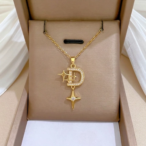 Collana Con Pendente Lettera D E Stella Catena In Acciaio Inossidabile Rame Zirconia Gioielli Di Lusso Per Donna Color Oro