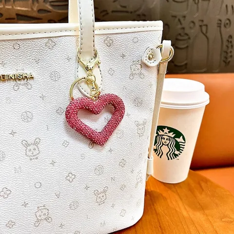 Portachiavi a Cuore Cavo con Strass Luccicanti Lega Cristallo Ciondolo per Borsa Accessori Chiave Auto per Donna