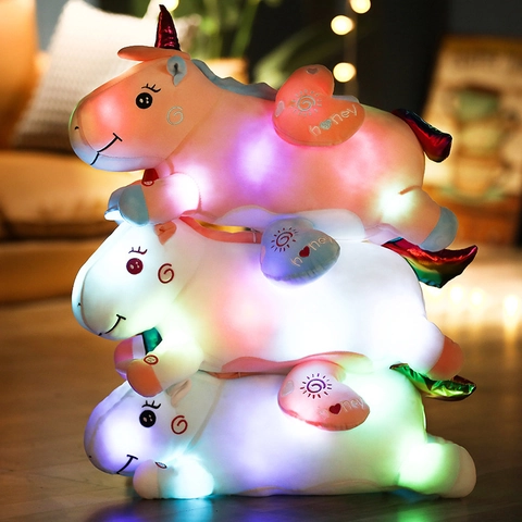 Colorful LED Glowing Unicorn Plush Toy Soft Stuffed Animal Sleeping Pillow Gift for Girls Valentine Birthday Home Decor