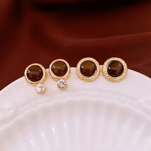 Vintage Runde Harz Ohrstecker Mit Silber Ohrstecker Elegante Legierung Geometrische Schmuck Für Frauen