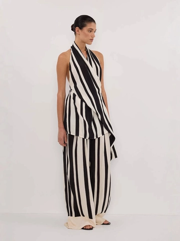 Striped Halter Backless Top And Wide Leg Pants Chiffon Summer Elegant Casual Outfit For Women