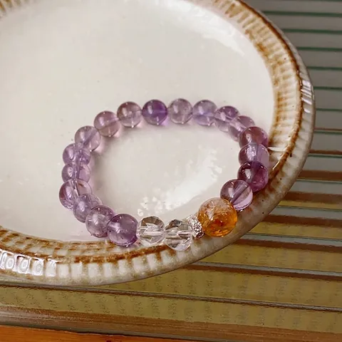 Natural Amethyst Beaded Bracelet Purple Crystal Citrine Zircon Gold Plated Copper Charm Elegant Jewelry For Women