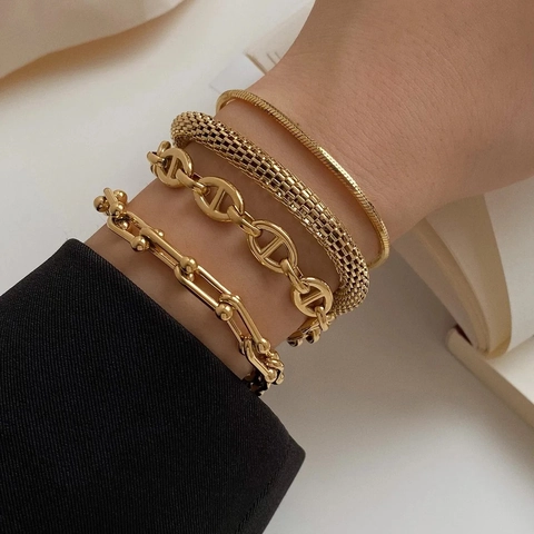 Bracelet Chaîne Empilable En Acier Inoxydable Pour Femmes Plaqué Or Argent Minimaliste Ajustable Bijoux Style Tendance