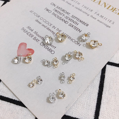 Mini Round Rhinestone Charms Pendants Connectors Copper Gold Silver Plated DIY Jewelry Making Accessories For Earrings