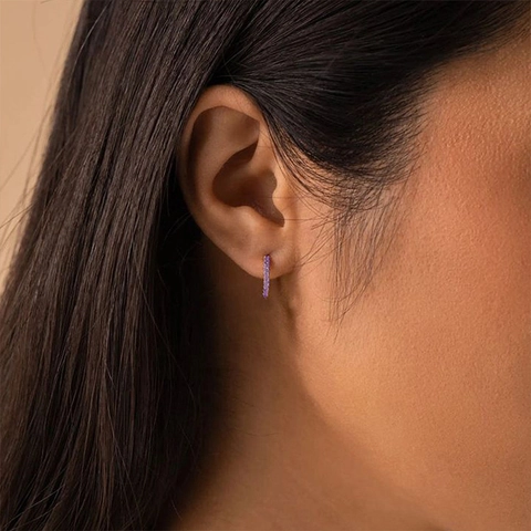 Minimalist Stainless Steel Rhinestone Birthstone Hoop Earrings For Women Geometric Small Huggie Earrings Jewelry Gift