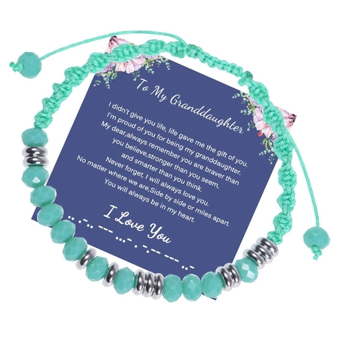 Bracciale Codice Morse Perle Di Cristallo Sfaccettate Corda Intrecciata Regolabile Gioielli Fatti A Mano Regalo Per Madre Figlia Sorella