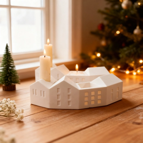 Nordic House Architektur Kerzenhalter Silikonform DIY Harz Gips Guss Dorf Design Weihnachten Tischdekoration