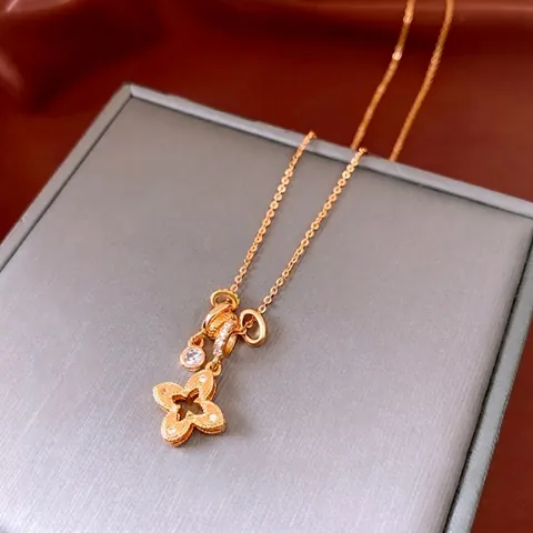 Franse Vintage Holle Bloem Hanger Ketting Koper Zirkoon Ingelegd Elegante Luxe Sieraden Voor Dames