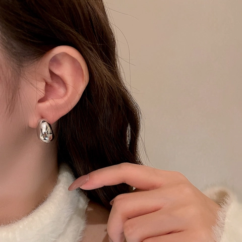 Minimalist Irregular C Shape Bean Stud Earrings With 925 Sterling Silver Earring Post Glossy Alloy For Women
