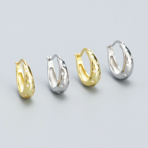 Orecchini A Cerchio In Argento Sterling 925 Con Zirconi Design Stelle Celestiali Gioielli Alla Moda Per Donna
