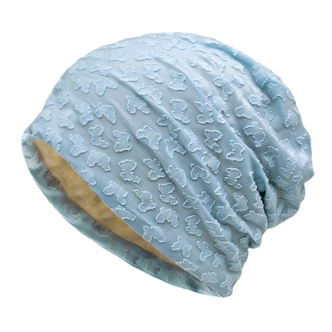 Bonnet Slouchy Jacquard Papillon Femme Doublé Satin Doux Chapeau Coupe-vent Bonnet De Nuit