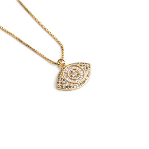 Evil Eye Anhänger Halskette Gold Vergoldet Kupfer Zirkonia Emaille Türkischer Stil Mode Schmuck Frauen