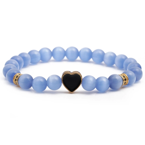 Cat Eye Perlenarmband Kupfer Herz Anhänger Mikropave Zirkon Elastisches Seil Schmuck Für Damen Herren Paar Elegant Mode