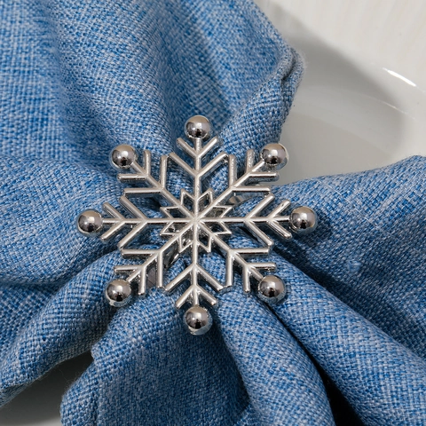 Metal Snowflake Napkin Ring For Christmas Wedding Banquet Table Decor Gold Silver Festive Tabletop Decoration Napkin Holder