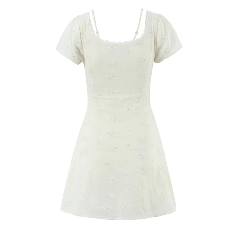 Französisches Retro Mini Kleid Mit Stickerei Puffärmeln Und Eckigem Ausschnitt Sexy Weißes Kurzes Kleid Für Damen