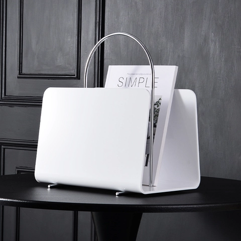 Retro Acrylic Magazine Rack With Metal Handle Clear Minimalist Desktop Book Document Storage Organizer For Living Room Office