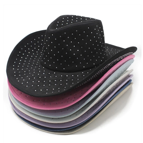 Chapeau De Cow-Boy En Strass Daim Western Party Fedora Bord Large Style Y2K Vintage Protection Solaire Accessoires