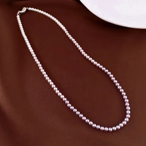 Gradient Purple White Imitation Artificial Pearl Necklace Vintage Elegant Alloy Clasp Clavicle Chain Jewelry For Women