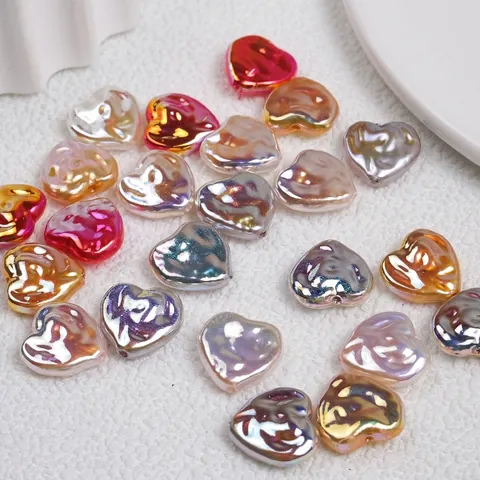 Perline In Acrilico Forma Di Cuore Finta Perla Artificial Barocca Perla Artificialta Iridescente Perforata Perline Sfuse Per Gioielli DIY
