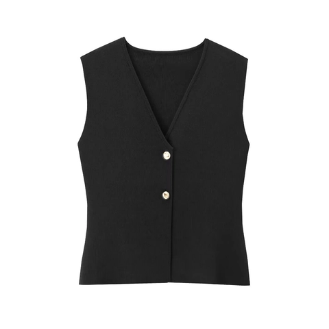 Gilet in Maglia da Donna Autunno Inverno Scollo a V Senza Maniche Maglione Con Bottoni Dorati Moda Casual Gilet a Costine Top e Gonna Set