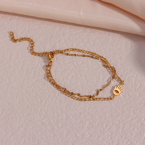 Minimalistisches Edelstahl Zweilagiges Lippen Figaro Kettenarmband Mit Hamsa Hand Anhänger Für Damen Mode Vergoldeter Schmuck