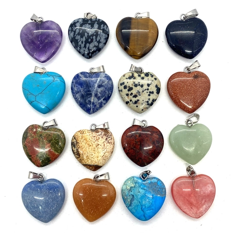 Natuursteen Hartvormige Hanger Met Metalen Oogje Voor DIY Sieraden Maken Amethist Rozenkwarts Tijgeroog Gepolijste Edelsteen Hart Hanger Accessoire