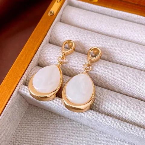 Retro Waterdruppel Schelp Hangoren Met Zilveren Oorbel Post Koper Franse Stijl Luxe Sieraden Voor Dames