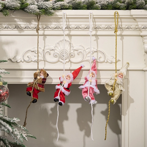 Decorazione Sospesa Babbo Natale Che Si Arrampica Statuina In Resina Peluche Con Corda Per Albero Di Natale Camino Tradizionale