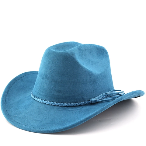 Western Cowboy Hat Suede Wide Brim Vintage Tassel Braided Band Adjustable Foldable Sun Protection For Men Women