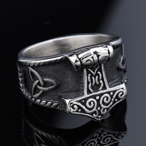 Anillo Martello Vichingo Mjolnir Acciaio Inossidabile Nodo Celtico Retro Gioielli Biker Nordici Per Uomini