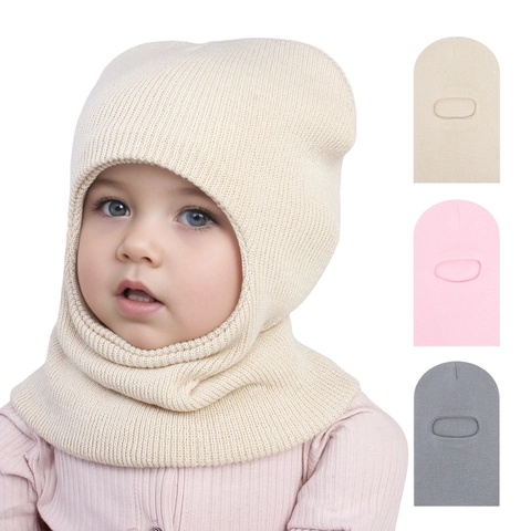 Knitted Baby Balaclava Hat Winter Warm Neck Protection Integrated Scarf For Kids Toddler Outdoor
