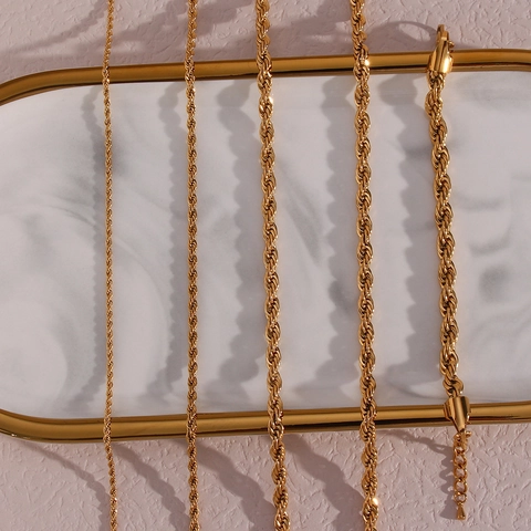Fashion Stainless Steel 18K Gold Plated Rope Chain Necklace For Women Twisted Link Jewelry Bracelet Anklet Daily Accessory