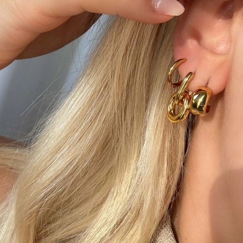 Double Hoop Ohrringe Damen Minimalistisch Ineinandergreifend 18k Vergoldet 304 Edelstahl Zweifarbig Hochglanzpoliert Schmuck