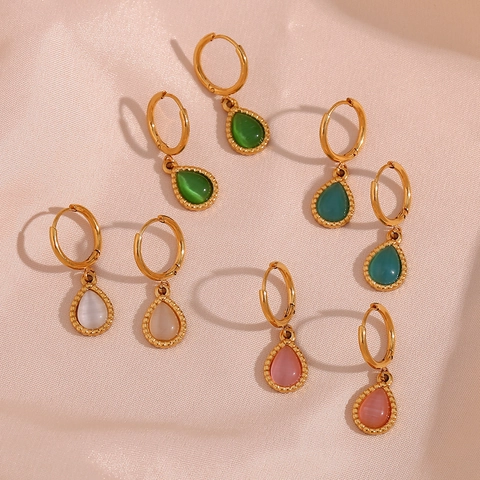 Ohrringe Mit Wassertropfen Katzenauge Anhänger Edelstahl Vergoldet Eleganter Geometrischer Schmuck Für Damen