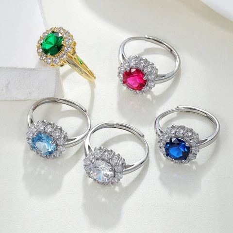 Luxe Halo Bloem Ring Voor Dames Koper Met Synthetische Robijn Spinel Cubic Zirconia Verstelbare Open Band Elegant