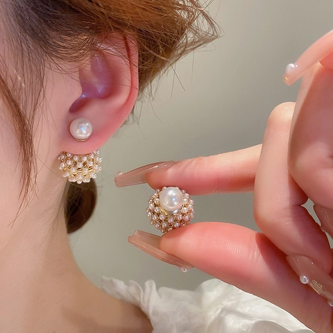 Orecchini A Perno In Künstliche Perle D'imitazione In Lega Con Perno In Argento Sterling 925 Sfera Versatile Stile Coreano Donne