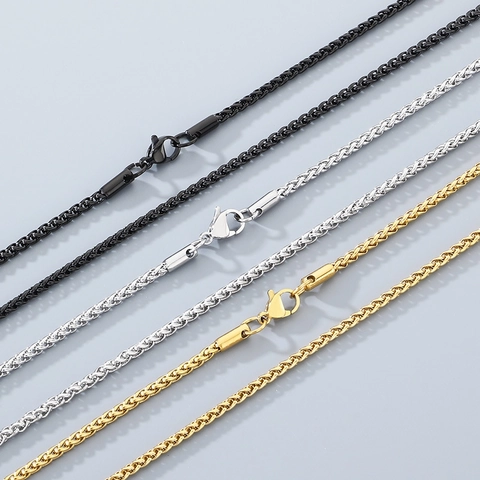 Stainless Steel Wheat Chain Necklace Woven Spiga Link Minimalist Fashion Jewelry For Men Women Polished Durable