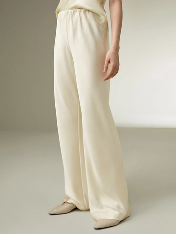 Pantaloni In Satine A Vita Alta E Gamba Larga Da Donna Vita Elastica Texture Raso Elegante Casual Dritti