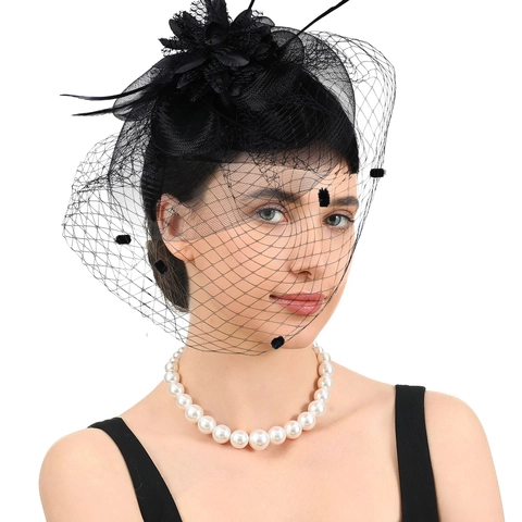 Fermaglio Fascinator Vintage Con Piuma Velo A Rete Fiore Per Matrimonio Tea Party Chiesa Copricapo Sposa Donne