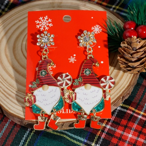 Orecchini a Bottone Natalizi in Lega e Smalto Schiaccianoci Babbo Natale Bastoncino di Zucchero con Strass per Donna Regalo Festa