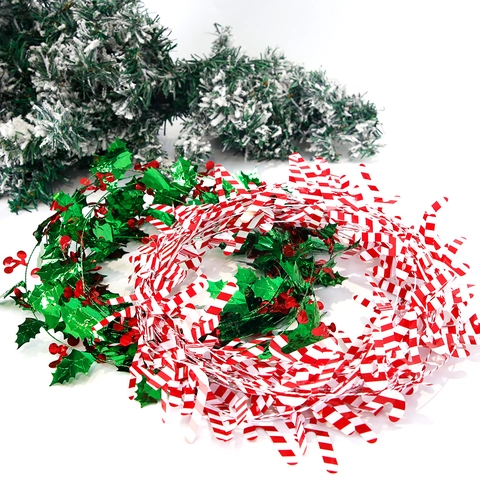 Ghirlanda Natalizia Decorazione Fiocco di Neve Bastoncino di Zucchero Bacche Artificiali Foglie PET Filo di Ferro Vite per Festa Albero Arredamento Casa