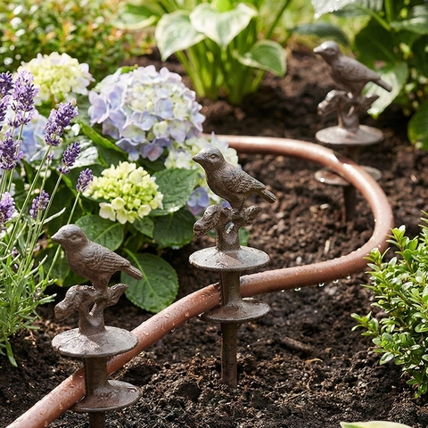 Bird Garden Hose Guide Cast Iron Rustic Metal Stake For Outdoor Yard Water Pipe Protection Decorative Antique Brown