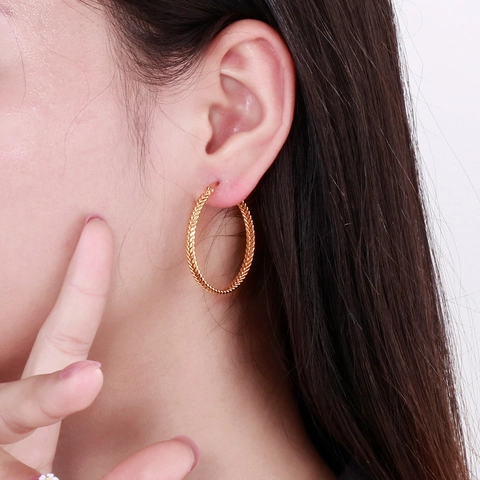 Pendientes De Aro Con Textura Trenzada De Acero Inoxidable Patrón De Trigo Geométrico Chapado En Oro Joyas Mujer