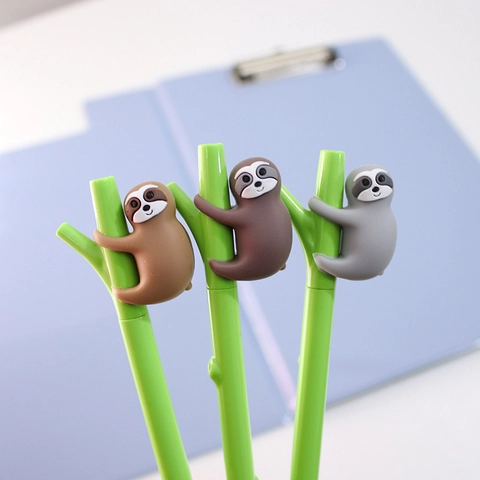 Creative Sloth Cartoon Gel Pen Black Ink Plastic Silicone Branch Shape Cute Novelty Writing Stationery For Students