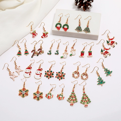 Boucles D'Oreilles De Noël Alliage Émail Strass Pendantes Père Noël Renne Flocon De Neige Bijoux De Fête Femmes