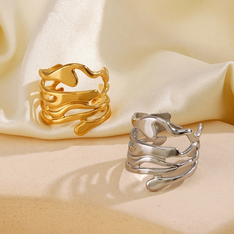 Anillo Diseño Lava Irregular Acero Inoxidable Abierto Ajustable Joyería Moderna Exagerada Para Mujer