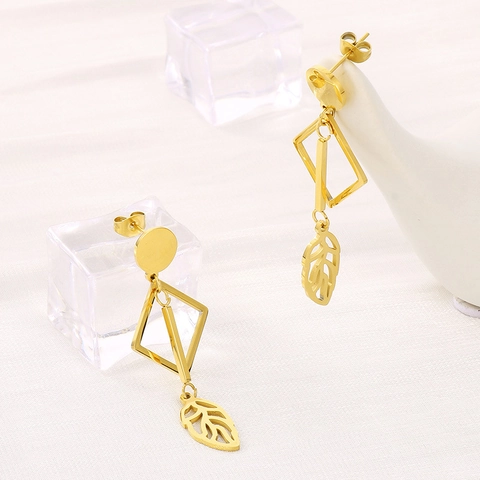 Pendientes Colgantes Geométricos Hoja Acero Inoxidable Colgante Cuadrado Hueco Para Mujeres