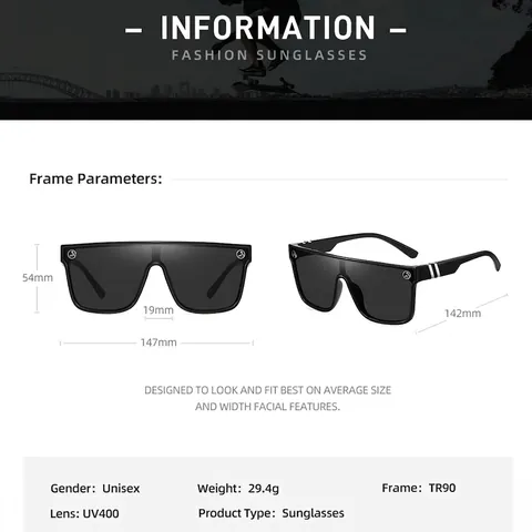 Fashion Shield Sunglasses UV400 Protection TAC Lens TR90 Frame Oversized Square Outdoor Sports Eyewear For Men Women