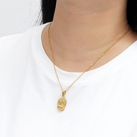 Buddha Head Pendant Necklace 18K Gold Plated Stainless Steel Ethnic Religious Style Jewelry For Men Women